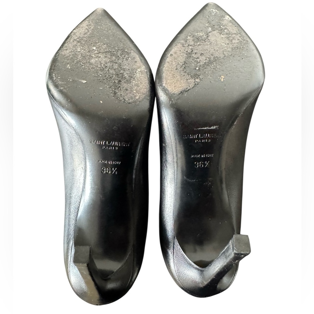 Saint Laurent Paris Black Leather Pointed Toe Pumps | Size 38 | Classic Stiletto - Picture 2 of 6